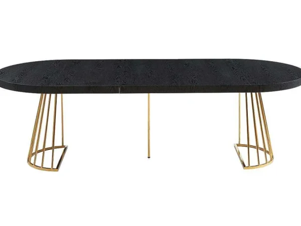 Best Uitschuifbare Eettafel 2 Tot 12 Plaatsen Van Mdf En Staal - Zwart En Goud - Firela Eettafel
