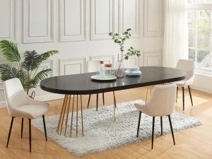 Best Uitschuifbare Eettafel 2 Tot 12 Plaatsen Van Mdf En Staal - Zwart En Goud - Firela Eettafel