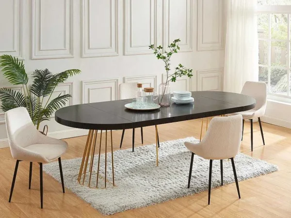 Best Uitschuifbare Eettafel 2 Tot 12 Plaatsen Van Mdf En Staal - Zwart En Goud - Firela Eettafel
