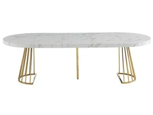 Online Uitschuifbare Eettafel 2 Tot 12 Plaatsen Van Mdf En Staal - Wit Marmereffect En Goud - Firela Eettafel