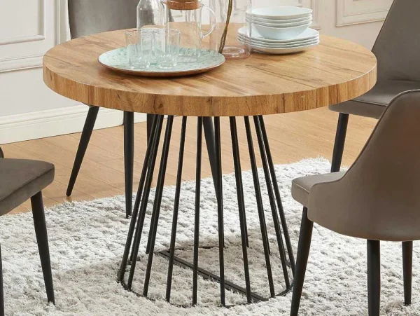 Cheap Uitschuifbare Eettafel 2 Tot 12 Plaatsen Van Mdf En Staal - Naturel En Zwart - Firela Eettafel