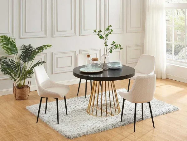 Best Uitschuifbare Eettafel 2 Tot 12 Plaatsen Van Mdf En Staal - Zwart En Goud - Firela Eettafel