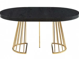 Best Uitschuifbare Eettafel 2 Tot 12 Plaatsen Van Mdf En Staal - Zwart En Goud - Firela Eettafel