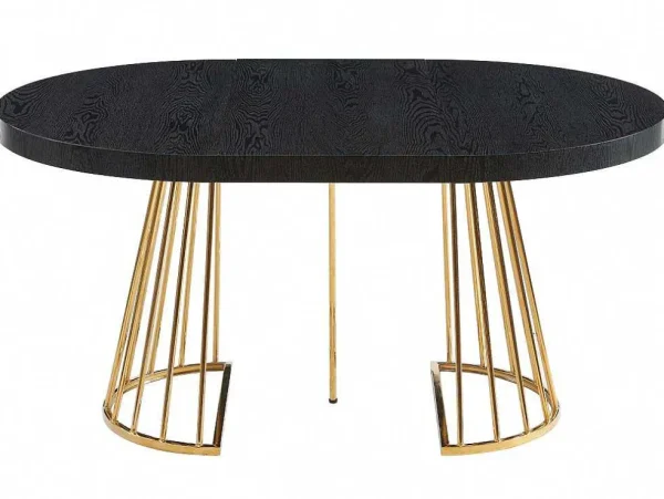 Best Uitschuifbare Eettafel 2 Tot 12 Plaatsen Van Mdf En Staal - Zwart En Goud - Firela Eettafel