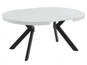 Shop Uitschuifbare Eettafel 4 Tot 8 Plaatsen Van Mdf En Staal - Wit Gelakt En Zwart - Komoni Eettafel