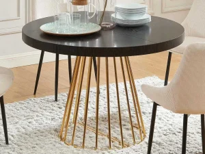 Best Uitschuifbare Eettafel 2 Tot 12 Plaatsen Van Mdf En Staal - Zwart En Goud - Firela Eettafel
