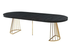 Best Uitschuifbare Eettafel 2 Tot 12 Plaatsen Van Mdf En Staal - Zwart En Goud - Firela Eettafel