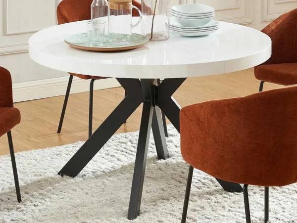 Shop Uitschuifbare Eettafel 4 Tot 8 Plaatsen Van Mdf En Staal - Wit Gelakt En Zwart - Komoni Eettafel