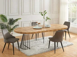 Cheap Uitschuifbare Eettafel 2 Tot 12 Plaatsen Van Mdf En Staal - Naturel En Zwart - Firela Eettafel