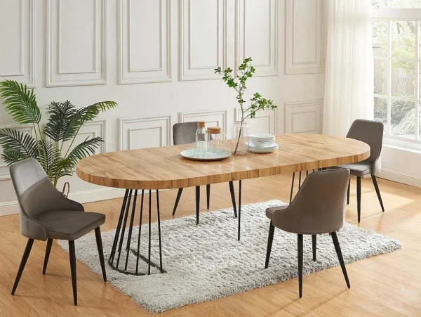 Cheap Uitschuifbare Eettafel 2 Tot 12 Plaatsen Van Mdf En Staal - Naturel En Zwart - Firela Eettafel