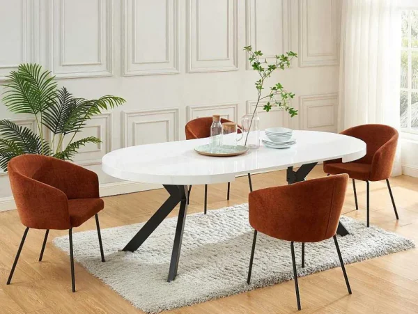 Shop Uitschuifbare Eettafel 4 Tot 8 Plaatsen Van Mdf En Staal - Wit Gelakt En Zwart - Komoni Eettafel