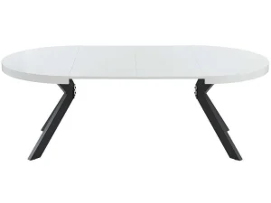 Shop Uitschuifbare Eettafel 4 Tot 8 Plaatsen Van Mdf En Staal - Wit Gelakt En Zwart - Komoni Eettafel