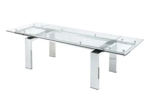 Discount Uitschuifbare Eettafel Lubana - Gehard Glas En Metaal - 8 Tot 10 Personen Eettafel