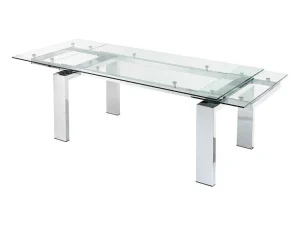 Discount Uitschuifbare Eettafel Lubana - Gehard Glas En Metaal - 8 Tot 10 Personen Eettafel