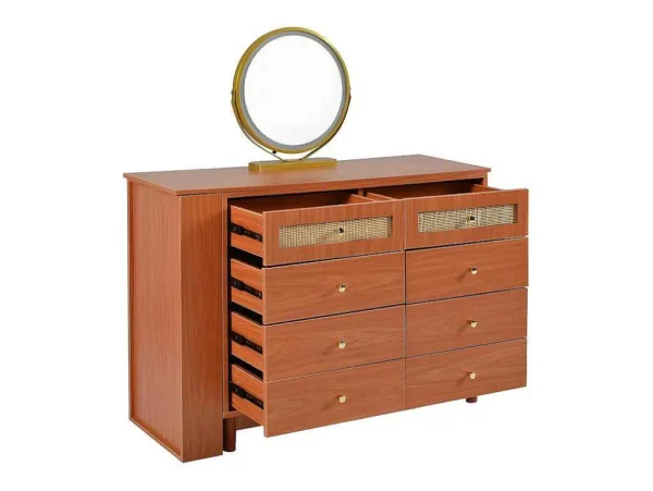 Clearance Uitschuifbare Kaptafel - 8 Laden En 1 Spiegel Met Led - Retrostijl - Bruin (Kruk Niet Inbegrepen) Kaptafels