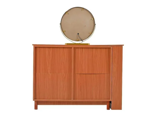 Clearance Uitschuifbare Kaptafel - 8 Laden En 1 Spiegel Met Led - Retrostijl - Bruin (Kruk Niet Inbegrepen) Kaptafels