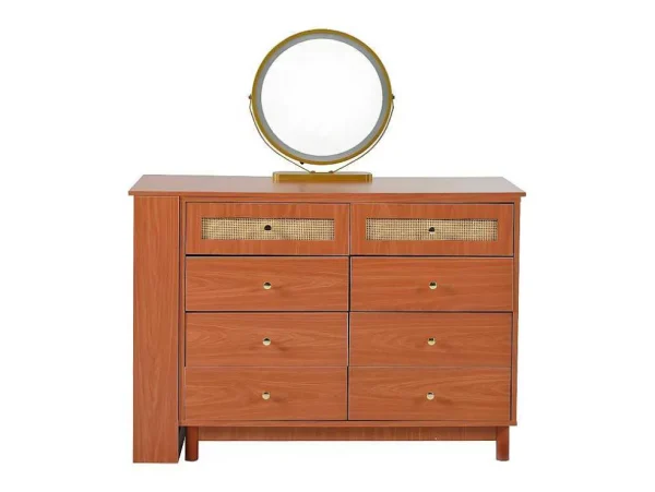 Clearance Uitschuifbare Kaptafel - 8 Laden En 1 Spiegel Met Led - Retrostijl - Bruin (Kruk Niet Inbegrepen) Kaptafels