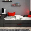 Cheap Uitschuifbed 90 X 200 En 90 X 190 Cm - Met Bureau - Ledverlichting - Antraciet En Rood + Matras + Bedbodem - Vouani Bed Met Slaaplade