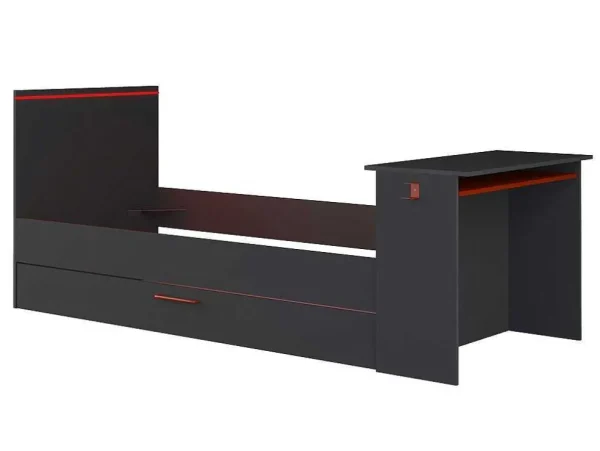 Cheap Uitschuifbed 90 X 200 En 90 X 190 Cm - Met Bureau - Ledverlichting - Antraciet En Rood + Matras + Bedbodem - Vouani Bed Met Slaaplade