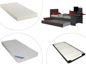Cheap Uitschuifbed 90 X 200 En 90 X 190 Cm - Met Bureau - Ledverlichting - Antraciet En Rood + Matras + Bedbodem - Vouani Bed Met Slaaplade