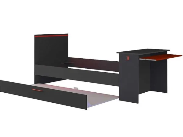 Cheap Uitschuifbed 90 X 200 En 90 X 190 Cm - Met Bureau - Ledverlichting - Antraciet En Rood + Matras + Bedbodem - Vouani Bed Met Slaaplade
