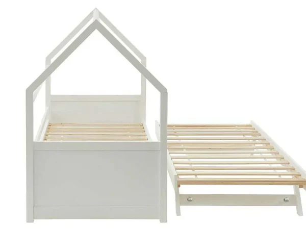 Best Sale Uitschuifbed 2 X 90 X 190 Cm - Grenen - Wit + Matras - Hurra Bed Met Slaaplade