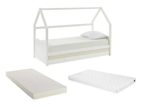 Best Sale Uitschuifbed 2 X 90 X 190 Cm - Grenen - Wit + Matras - Hurra Bed Met Slaaplade