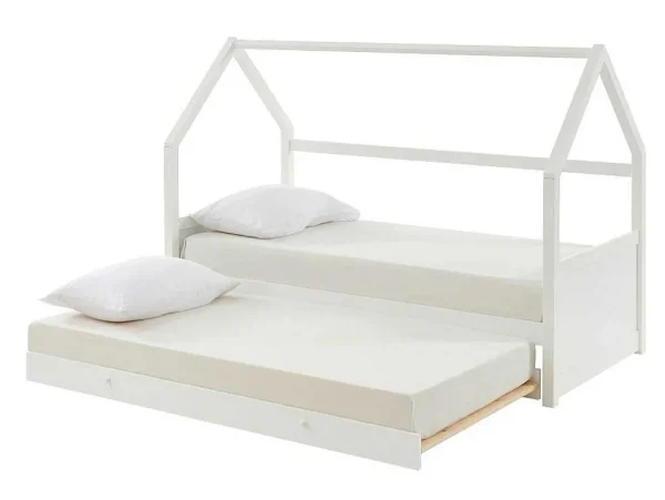 Best Sale Uitschuifbed 2 X 90 X 190 Cm - Grenen - Wit + Matras - Hurra Bed Met Slaaplade