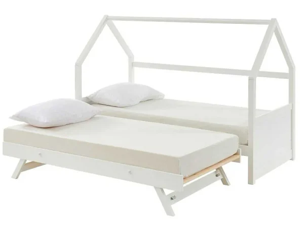 Best Sale Uitschuifbed 2 X 90 X 190 Cm - Grenen - Wit + Matras - Hurra Bed Met Slaaplade