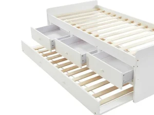 Fashion Uitschuifbed Titouan Met 3 Lades - Mdf En Dennenhout - Wit + Matras Bed Met Slaaplade