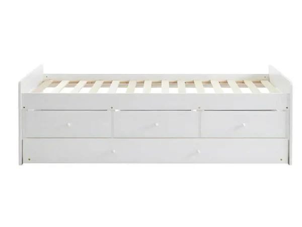 Fashion Uitschuifbed Titouan Met 3 Lades - Mdf En Dennenhout - Wit + Matras Bed Met Slaaplade