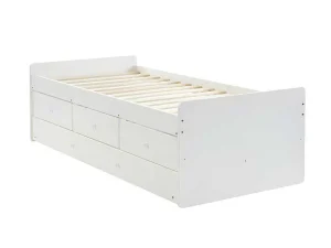 Fashion Uitschuifbed Titouan Met 3 Lades - Mdf En Dennenhout - Wit + Matras Bed Met Slaaplade
