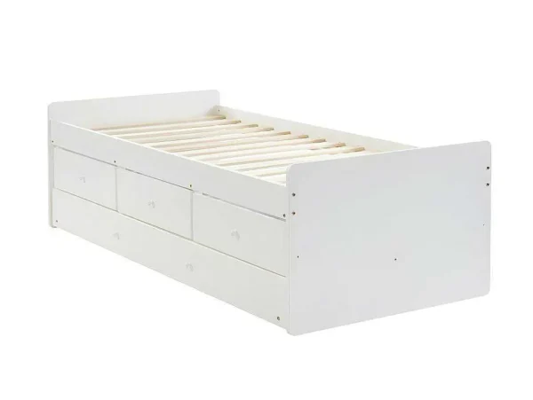 Fashion Uitschuifbed Titouan Met 3 Lades - Mdf En Dennenhout - Wit + Matras Bed Met Slaaplade