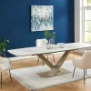 New Verlengbare Eettafel 6 Tot 10 Plaatsen Van Keramiek En Metaal - Wit En Beige Marmereffect - Malata - Van Eettafel