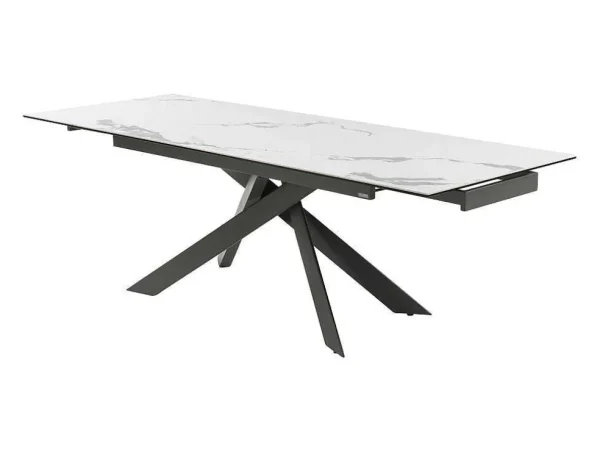 Shop Verlengbare Eettafel 6 Tot 10 Plaatsen Van Keramiek En Metaal - Wit Marmereffect En Antraciet - Corema Van Eettafel