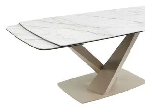 New Verlengbare Eettafel 6 Tot 10 Plaatsen Van Keramiek En Metaal - Wit En Beige Marmereffect - Malata - Van Eettafel