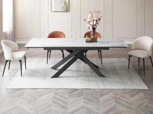 Shop Verlengbare Eettafel 6 Tot 10 Plaatsen Van Keramiek En Metaal - Wit Marmereffect En Antraciet - Corema Van Eettafel