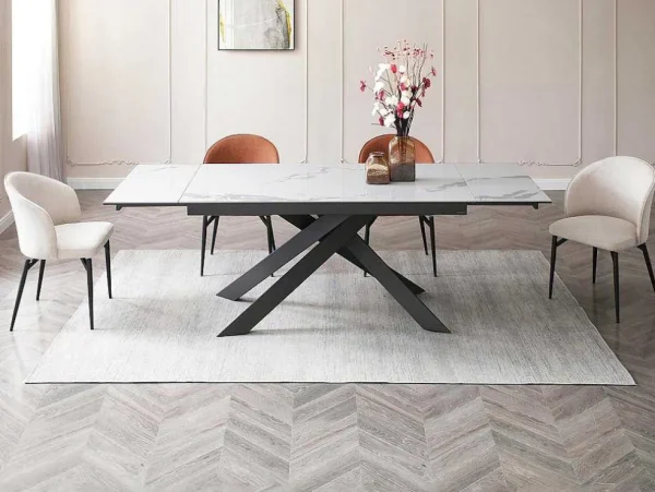 Shop Verlengbare Eettafel 6 Tot 10 Plaatsen Van Keramiek En Metaal - Wit Marmereffect En Antraciet - Corema Van Eettafel