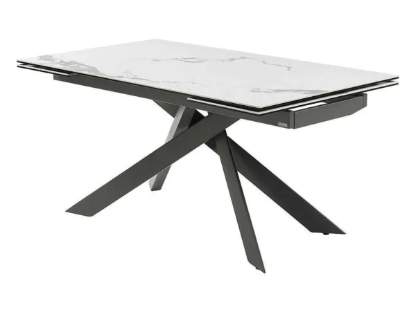 Shop Verlengbare Eettafel 6 Tot 10 Plaatsen Van Keramiek En Metaal - Wit Marmereffect En Antraciet - Corema Van Eettafel