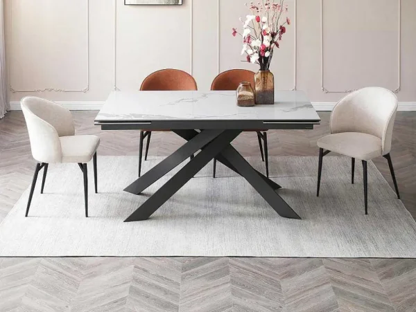 Shop Verlengbare Eettafel 6 Tot 10 Plaatsen Van Keramiek En Metaal - Wit Marmereffect En Antraciet - Corema Van Eettafel