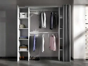 Cheap Verstelbare Kledingkast Dorian Met Gordijn - L 110/180 Cm - Kleuren: Wit En Grijs Kledingkast
