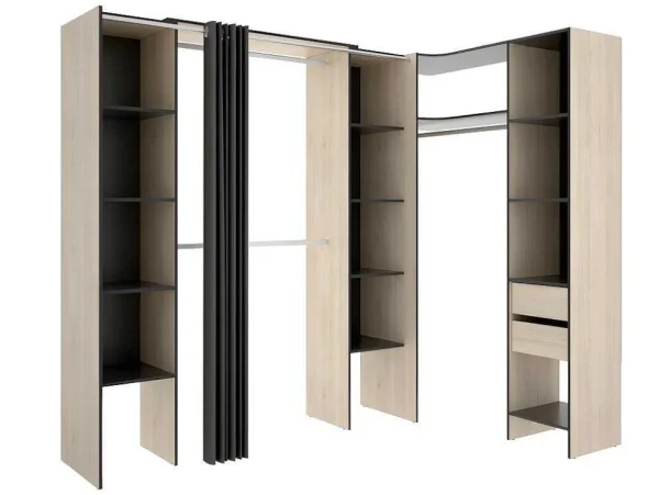 New Verstelbare Kledingkast Dorian - L164/234 Cm - Eiken En Antraciet Kledingkast