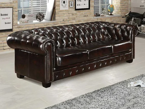 Flash Sale Vierzitsbank Chesterfield Brenton 100% Buffelleer - Bruin Tinten Chesterfield Zitbank