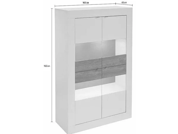 Clearance Vitrinekast Comete - Met Led-Verlichting - Vier Deuren - Wit Gelakt Boekenkast & Vitrine