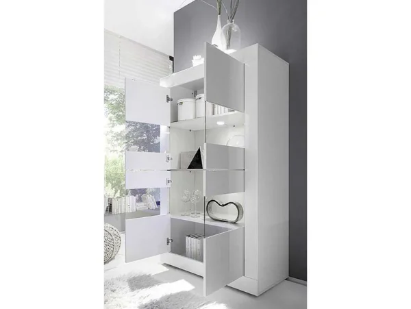 Clearance Vitrinekast Comete - Met Led-Verlichting - Vier Deuren - Wit Gelakt Boekenkast & Vitrine