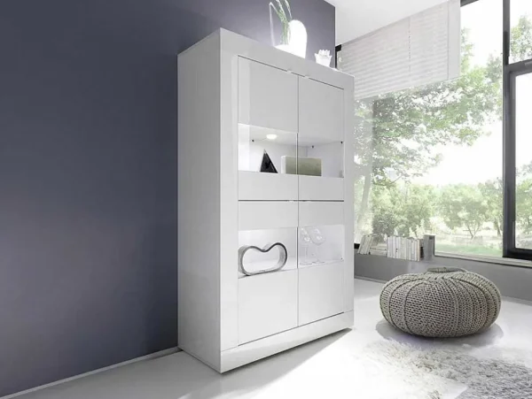 Clearance Vitrinekast Comete - Met Led-Verlichting - Vier Deuren - Wit Gelakt Boekenkast & Vitrine