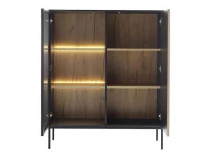 Cheap Vitrinekast Met 2 Deurtjes Met Ledverlichting Van Mdf En Gerookt Glas - Zwart En Naturel - Ovila Boekenkast & Vitrine