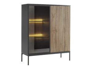 Cheap Vitrinekast Met 2 Deurtjes Met Ledverlichting Van Mdf En Gerookt Glas - Zwart En Naturel - Ovila Boekenkast & Vitrine