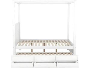 Shop Volwassen Bed 140X200Cm - Hemelbed Met Onderschuifbed En 3 Lades - Wit Bed Met Slaaplade