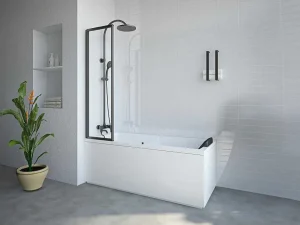 Outlet Vouwbaar Badscherm In Metaal Matzwart Industriele Stijl 80 X 140 Cm District Badscherm